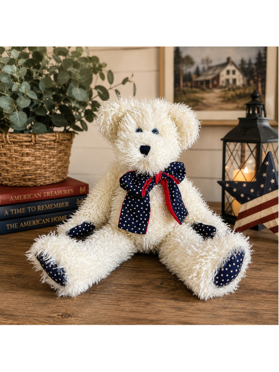 Boyds Other - Boyds Collection Ltd 1998 Plush Teddy Bear White Patriotic Star Bow Stuffed Anim